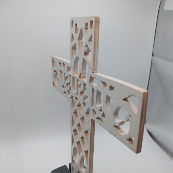 Jesus Cross Folk Art Sculpture Scrollwork Handmade Christian Easter OOAK Vintage - Picture 8 of 14